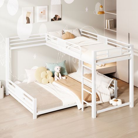 MEUBLIV Letto a castello 90x200 / 140x200 cm bianco – a L con barriere, senza materasso