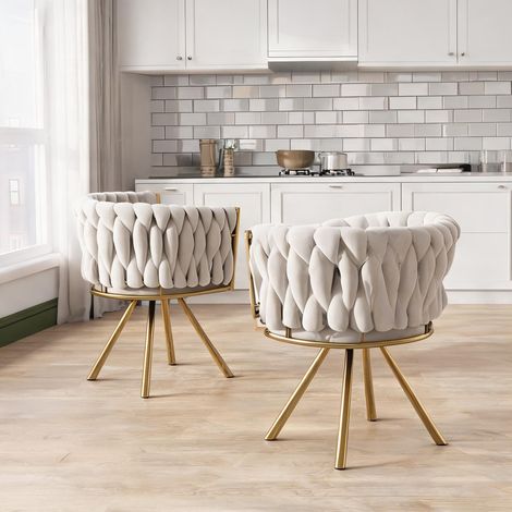 Chaises pivotantes design velours et métal doré beige lot de 2 (1/5)