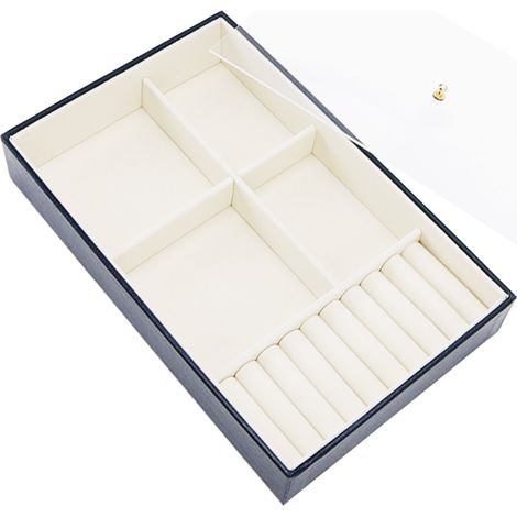 Boîte de Rangement pour Bijoux en Cuir PU Anti-Poussière avec Couvercle Transparent pour Boucles d'Oreilles, Collier, Bracelet - Bleu Marine (1/5)