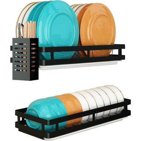 Égouttoir à vaisselle en acier inoxydable mural, panier de rangement pour fruits et légumes avec égouttoir et porte-ustensiles, boîte de cuisine, organisateur de (1/5)