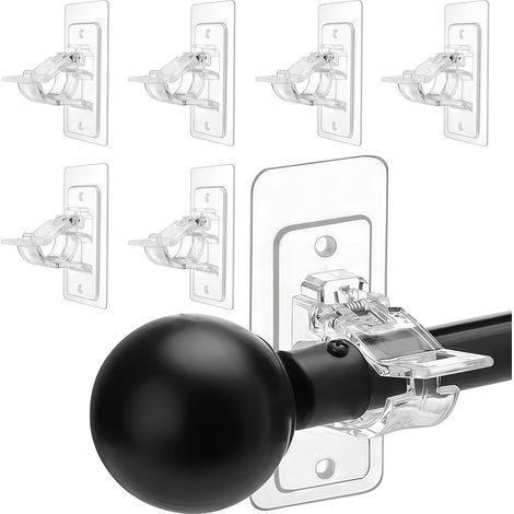 6-teiliges Set bohrfreier Gardinenstangenhalterungen, Mehrzweck-Gardinenstangenhaken (transparent), selbstklebende, verstellbare Stangenhalterung (1/5)
