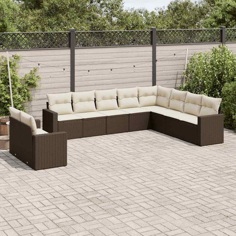 vidaXL Set Divani da Giardino 10pz con Cuscini in Polyrattan Marrone (1/3)