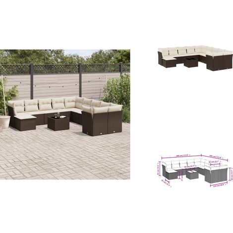 12-tlg. Garten-Sofagarnitur mit Kissen Braun Poly Rattan - Garten Sofagarnitur - Garten Sofagarnituren - Outdoor Sofagarnitur - Sofagarnitur Terrasse