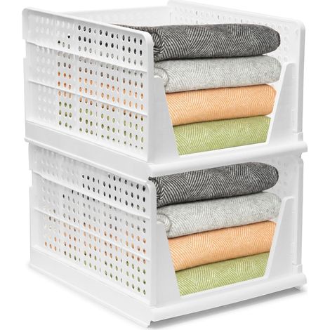 Organisateur de Rangement pour Armoire, 2PCS Grands Paniers Empilables - 43x33,5x25cm, Bacs de Rangement en Plastique pour Placard, Maison, Bureau, Lessive, Vêtements, Jouets, Cuisine (1/5)