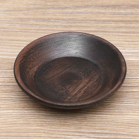 Dunkelfarbener Massivholzteller, rundes Tablett für Obst, Speisen, Kuchen und Desserts, Tee (7,5 cm) (1/3)