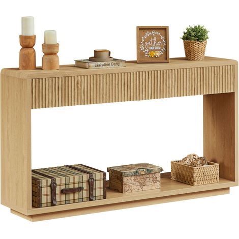 Meuble TV console moderne 150 cm, 2 tiroirs spacieux et étagère basse ouverte, en chêne clair, parfait pour entrée ou séjour. (1/5)