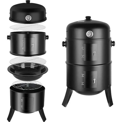 Gril Fumeur au Charbon, Design 3-en-1, Système de Ventilation Ajustable, Style Classique (1/2)