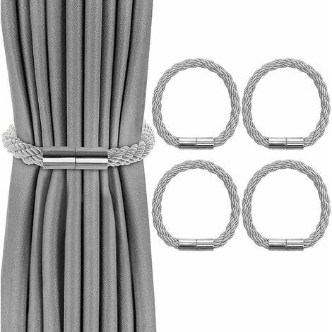 Juego de 4 alzapaños magnéticos trenzados para cortinas, ideales para la decoración del hogar y la oficina (gris). (1/5)