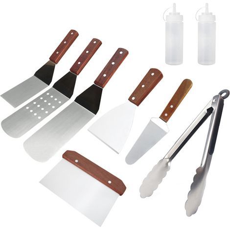 9-teiliges Grillzubehör-Set – Grillbesteck aus Edelstahl mit Pfannenwender, Schaber, Pizzaheber, Grillzange und Messbecher (1/5)