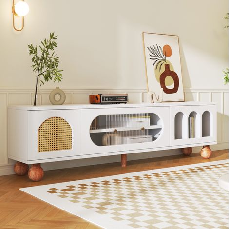 mobile contenitore 170x47x37 TV moderno bianco legno OKMYHOME (1/5)