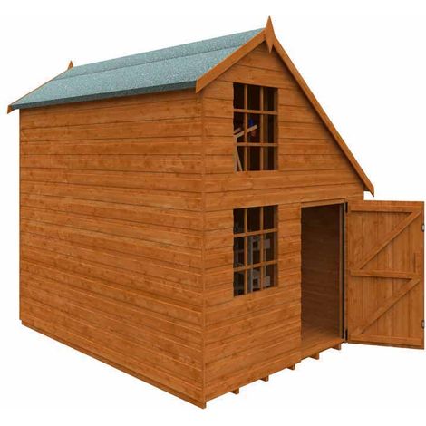 8 x 6 Feet Clubhouse 12mm Shed - Solid Wood/Softwood/Pine - L235 x W175 x H223.5 cm - Burnt Orange