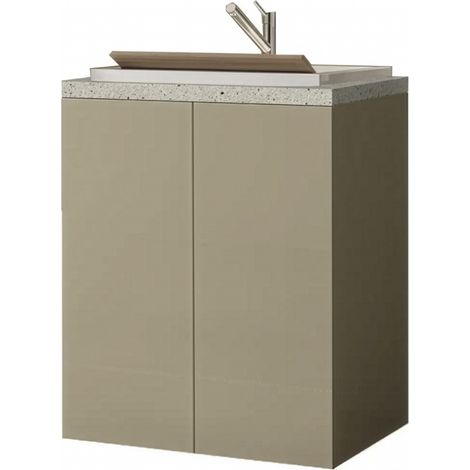 LAVATOIO SINGOLO PER LAVANDERIA SAVINI CON VASCA IN CERAMICA E ASSE IN LEGNO A DUE ANTE CON APERTURA - LAVATOIO-L.79CM H.91CM P.65CM- TORTORA / PIETRA FIG.5 - SAV