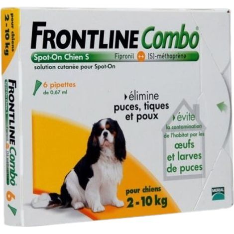 6 Pipettes Frontline Combo pour petits chiens (2-10 kg) Anti-puces et Tick FiPronil 0.67 ml