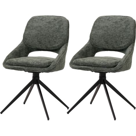 Lot de 2 chaises de salle à manger HWC-N73, chaise de cuisine, pivotante Auto-Return, tissu/textile chenille (490g/m²) O (1/2)