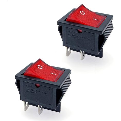 2x ON OFF Interrupteur à bascule marche/arrêt 16A 250V 20A 125V AC avec lumière rouge indicateur 2 positions 4 bornes DPST 4 broches interrupteur bouton d'alimentation rectangulaire KCD (1/4)