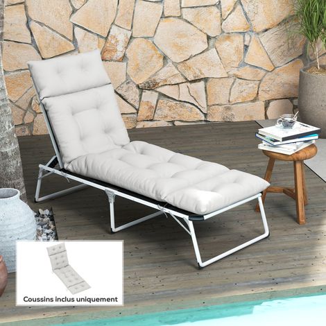Coussin épais pour bain de soleil, 190 x 56 x 10 cm, protection UPF 20+, matelas de bain de soleil avec 6 attaches, gris clair (1/5)