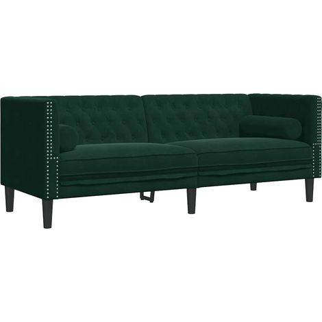 Sofá Chesterfield 3 plazas con cojines terciopelo verde oscuro vidaXL