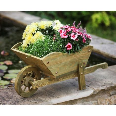 Smart Garden Wooden Wheelbarrow Flower Planter Tan Ornament 5020030 (1/3)