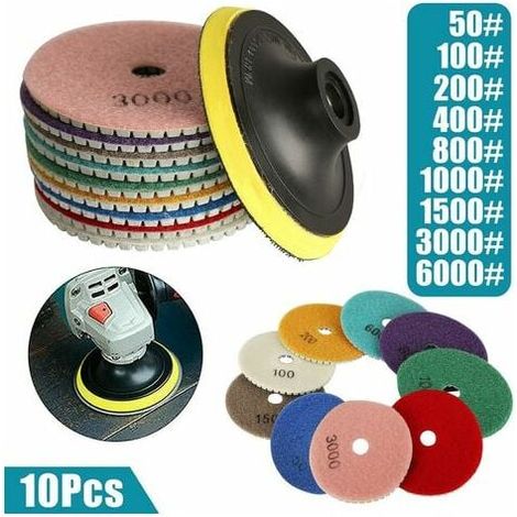 Disque De Polissage Diamant - 50 100 200 400 800 1000 1500 3000 6000 - Pour Pierre Granit Marbre Béton - Lot De 9 (1/5)