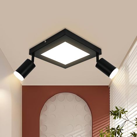ZMH LED Lampe de plafond 2 Flammig Deckenspot GU10 Lampe chambre à coucher 3000k Noire Lampe cuisine 20W Deckenstrahler Pivotant Pour Salon Cuisine Chambre à coucher (1/4)
