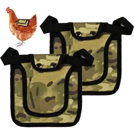 Lot de 2 selles de poulet de qualité supérieure avec sangle extensible, selles de poulet pour poules, tablier de protection dorsale pour poules avec sangle réglable (camouflage) (1/5)