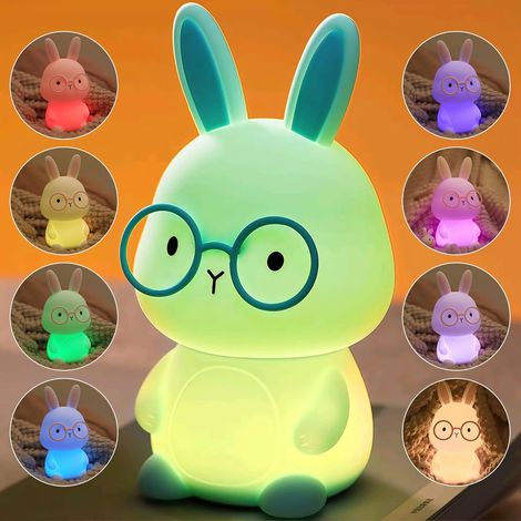Children's Rabbit Night Light, Silicone Baby Night Light, Touch-Sensitive Dimmable Nursing Light with 7 Colors, Rechargeable for Boys and Girls' Bedroom Night Light, Green