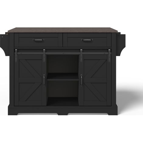 Îlot de cuisine sur roulettes avec plan de travail rabattable et rangement, noir, 120×45(70)×91 cm (1/5)
