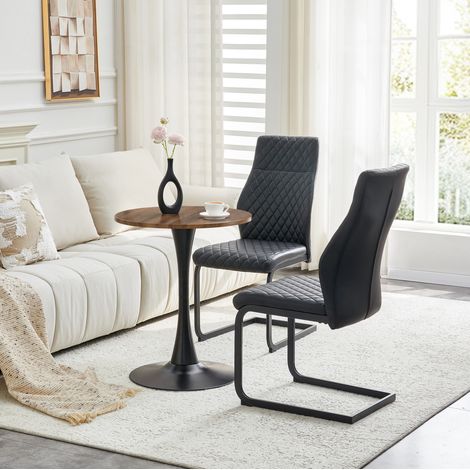 Set tavolo e sedie, tavolo rotondo 60 cm con 2 sedie nere in PU e metallo HAVRYA (1/5)