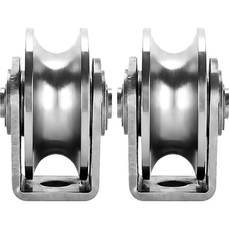 Set of 2 Pulleys U Groove 48 mm Stainless Steel 201 Silent Double Plate Bearing Heavy Loads Sliding Gate Handling Moving Materials double plateau roulement charges lourdes portail coulissant manutent (1/5)