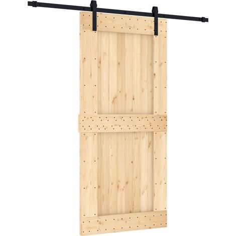 Sliding Door Natural and Black 95 x 210 cm Solid Pine Wood vidaXL (1/5)