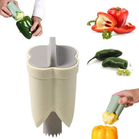 2 in 1 Pepper Corer Pepper Seed Removal Tool Pepper Seeder Pepper Corer Pepper Cutter Tool for Vegetables Kitchen Gadget (Beige) (1/5)