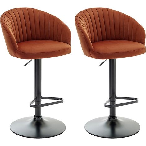 Sgabello da bar Altezza regolabile in Velluto e Metallo Nero Terracotta  - Lotto di 2 - DORALIZ