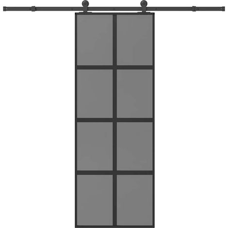 Schiebetür mit Beschlag 76x205 cm Hartglas & Aluminium