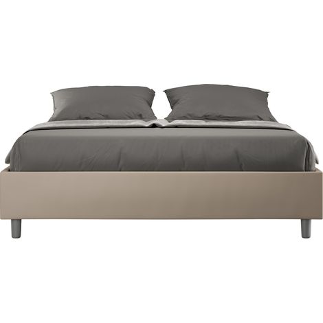 Cadre de lit 39cm en simili cuir Agora avec sommier-Beige clair-140x200-Version avec sommier (1/5)
