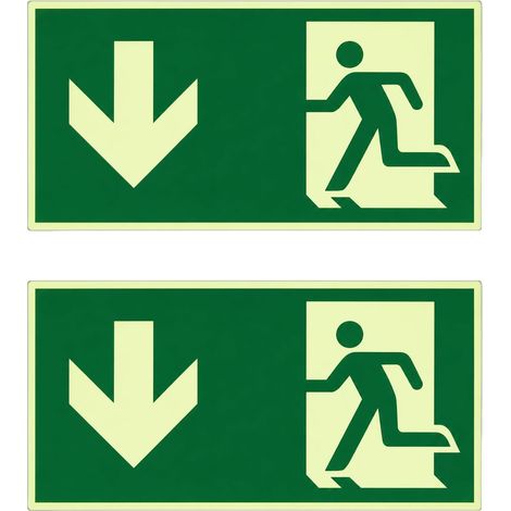 Panneau de sortie de secours, panneau lumineux auto-adhésif, lot de 2, 150 x 300 mm, convient aux écoles, aux magasins et aux appartements. (1/5)