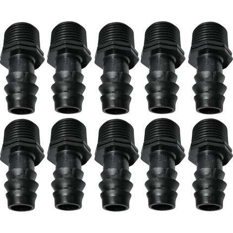 Adaptateur Mâle Cannelé - Filetage Externe 1/2 Pouces - Pour Tuyau Goutte À Goutte Ø16 mm - Lot De 10 (1/4)