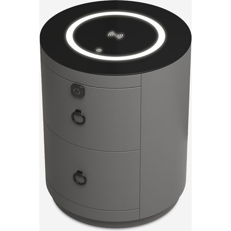 Comodino moderno rotondo con ricarica wireless luce LED e 2 cassetti Moho