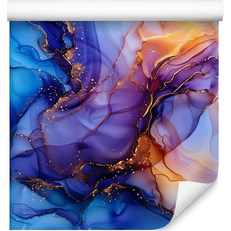 Papier peint bleu encre, violet, bleu marine et azur 50x1000 cm (1/5)