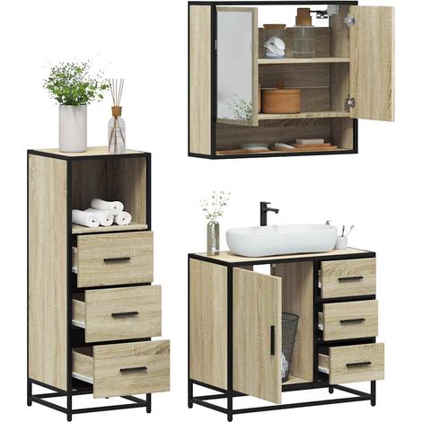 Set de muebles de baño 3 pzas madera contrachapada roble