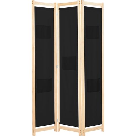 Biombo separador de ambientes mueble decorativo 3 paneles negro 120x4 cm tela 0802091