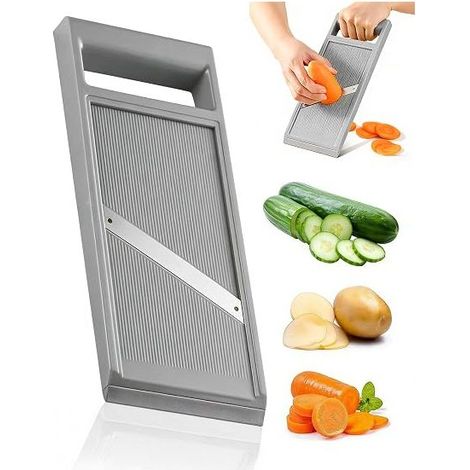 Kitchen Mandolin, Multifunctional Vegetable Cutter with Stainless Steel Blade, Vegetable Slicer, Kitchen Utensils for Slicing Potatoes, Cheese and Onions (Grey) (1/5)