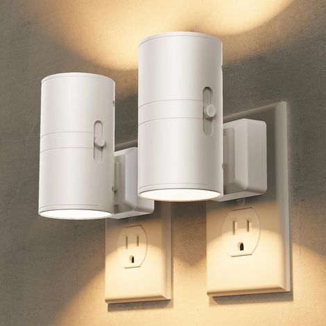 Zwei LED-Nachtlichter mit Fassungen, moderne Wandleuchten, ausgestattet mit Lichtsensoren, dreifarbiger Dimmfunktion und einstellbarer Helligkeit von 0 bis 100 Lumen (weiß). (1/5)