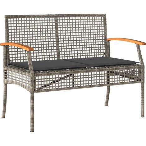 Banco de jardín con cojín ratán sintético gris y madera acacia vidaXL