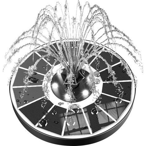 Fontaine Solaire, Solaire Flottant Extérieur Fontaine 3.5W Pompe Bassin Solaire avec 8 Buses, LEDs Colorées et 2200mAh Batterie, pour Bain d'oiseaux Étang Patio Fontaine Décoration de Jardin