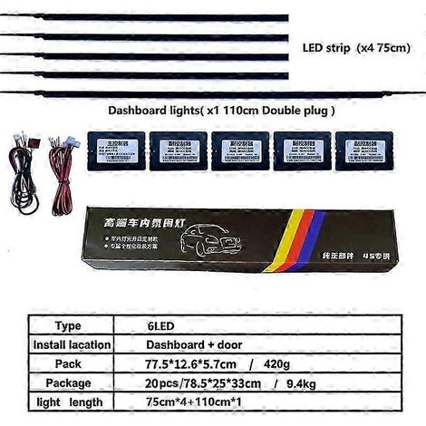 Bande lumineuse LED 18 en 1 pour voiture, éclairage d'ambiance intérieur, bande LED acrylique RGB 64 couleurs, guide de lumière, fibre optique, lampe d'ambiance décorative (6 en 1) (1/4)