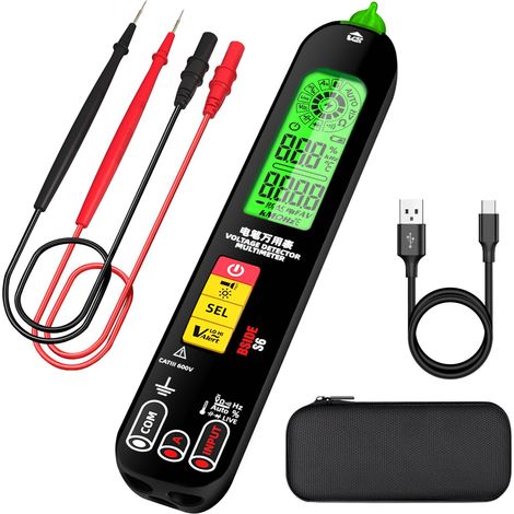 BSIDE S6 Testeur de Tension Rechargeable Détecteur de Courant Électrique avec Triple Affichage VFD Ampèremètre Capacimètre Stylo Multimètre Automatique pour Courant/Tension AC DC Ohm Hz Continuité (1/5)