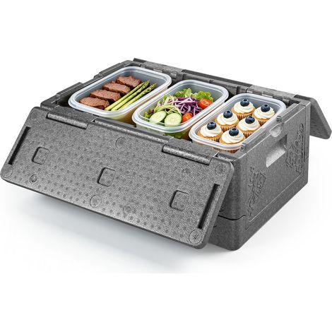 Caisse Isotherme 38 L, Boîte de Transport Isotherme Passive sans Électricité, pour Livraison Traiteur Barbecue Restaurantion, Caisson Maintien au Chaud ou au Froid Pliable et Léger en PPE, Gris (1/5)