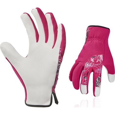 Women's Leather Gardening Gloves, Thorns, Safety Gardening Work Gloves, Anti-Scratch, Anti-Abrasion Protection (GA7444, Red, 7/S, 1 Pair) (1/5)