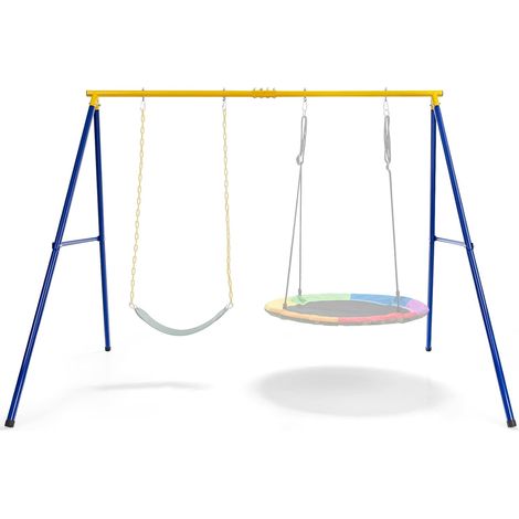 COSTWAY Estructura Resistente para Columpio hasta 300 kg/Estructura en Acero con Forma de A para Columpio con Palos, Mosquetón y Cobertura en los Pies