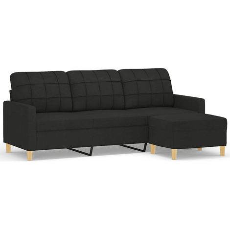 Canapé Sofa à 3 places avec repose-pieds Noir 180 cm Tissu (1/5)